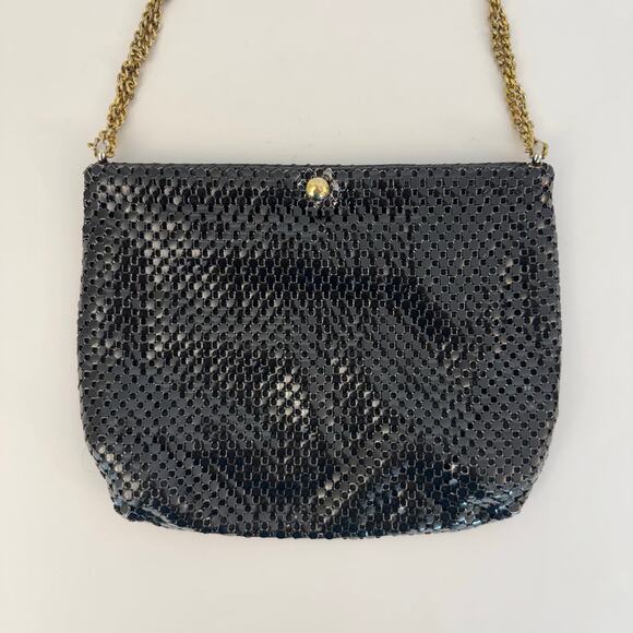 Whiting and David Metal Mesh Black Shoulder Bag Clutch Convertible Strap - Picture 4 of 11